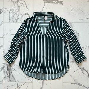 Green Striped Blouse 3/4 Sleeve Relaxed Fit
